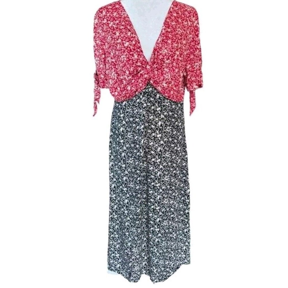 Asos Maternity Two Tone Floral Red Black Cottagecore Maxi Dress Size 14
